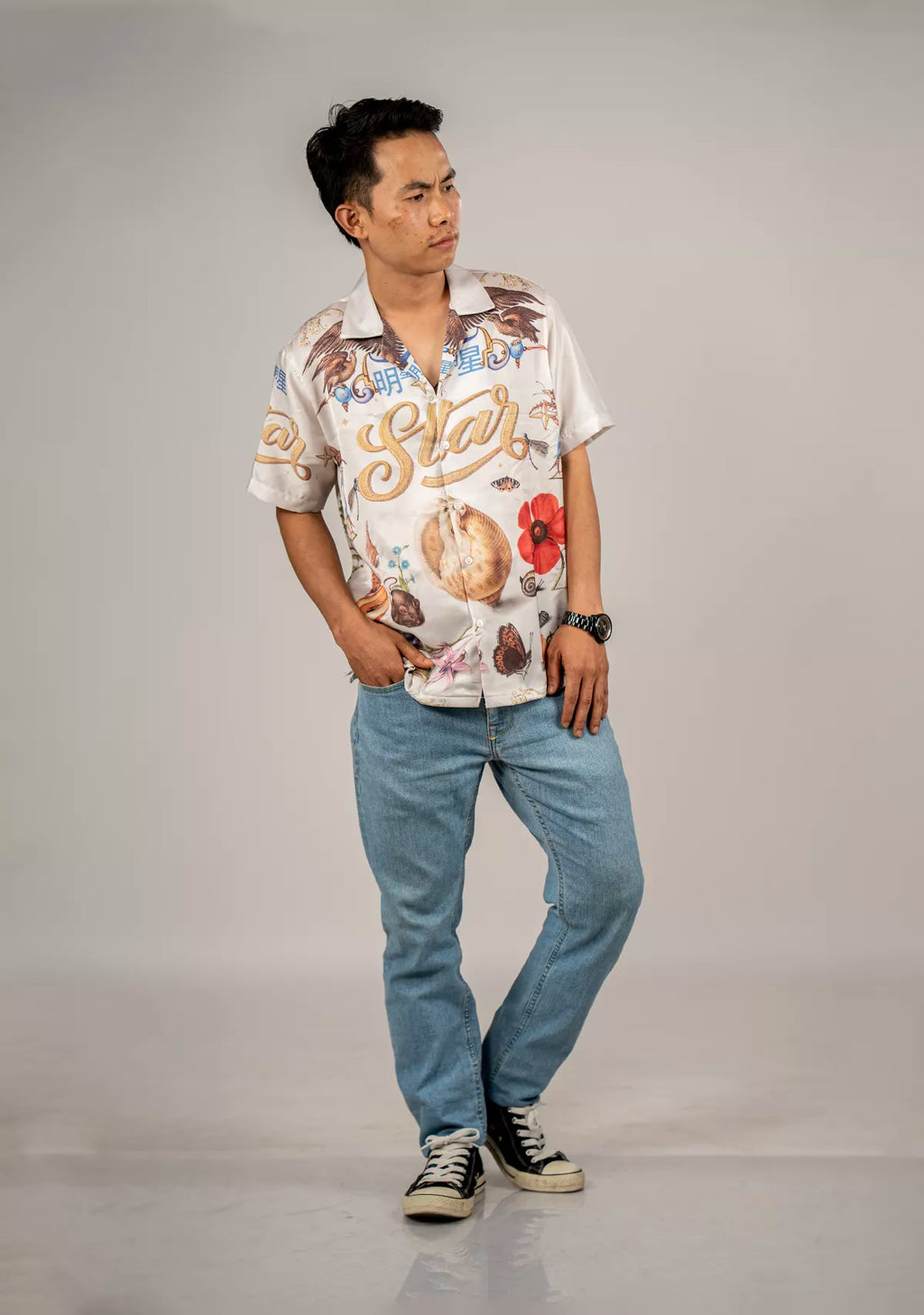 STAR SATIN OFFWHITE SHIRT